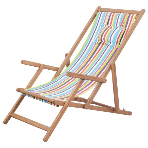 Silla de playa plegable de tela y estructura madera multicolor