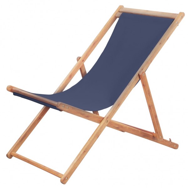 Silla de playa plegable estructura de madera y tela azul