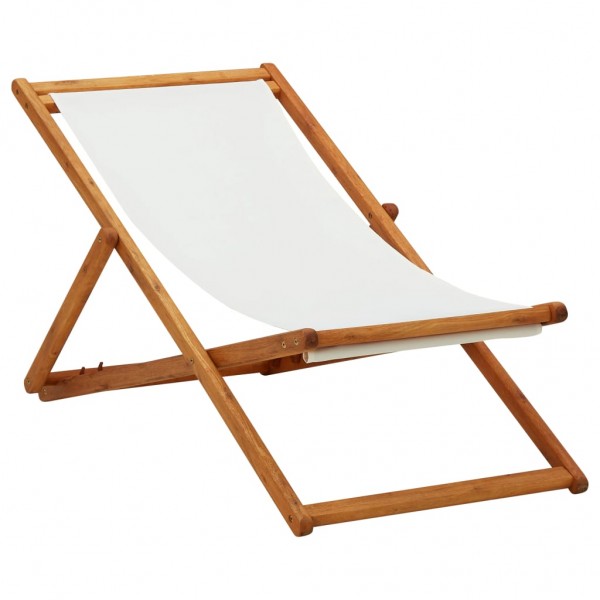 Silla de playa plegable madera de eucalipto y tela blanco crema