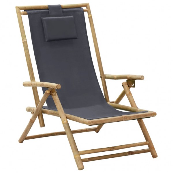 Silla de relajación reclinable de bambú y tela gris oscuro