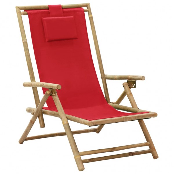 Silla de relajación reclinable de bambú y tela roja