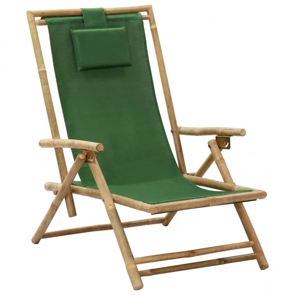 Silla de relajación reclinable de bambú y tela verde
