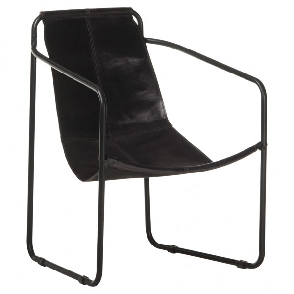 Silla de relax de cuero auténtico negro