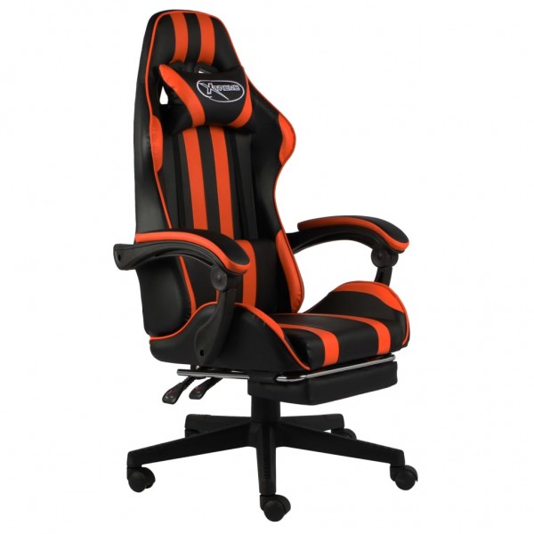 Silla gaming con reposapiés cuero sintético negro y naranja