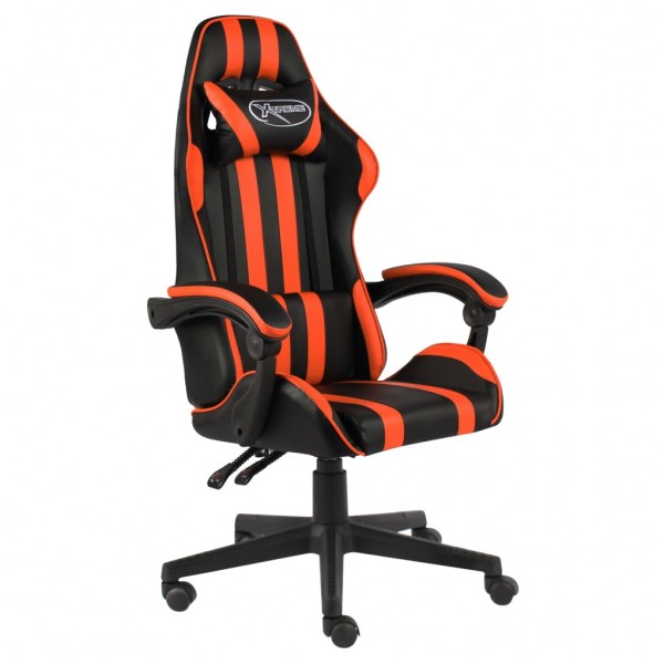Silla gaming de cuero sintético negro y naranja