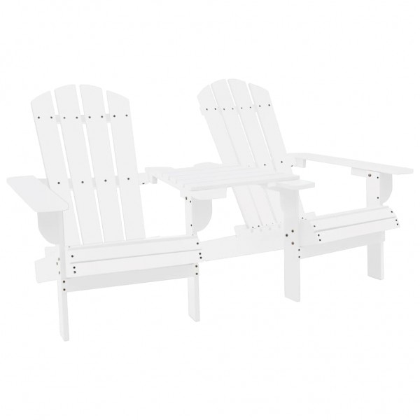 Silla jardín Adirondack y mesita madera maciza de abeto blanca