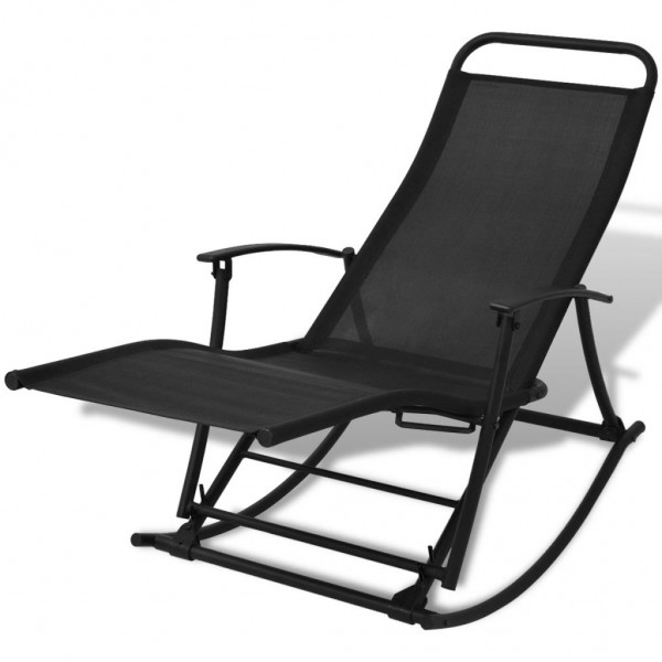 Silla mecedora de jardín acero y textilene negro