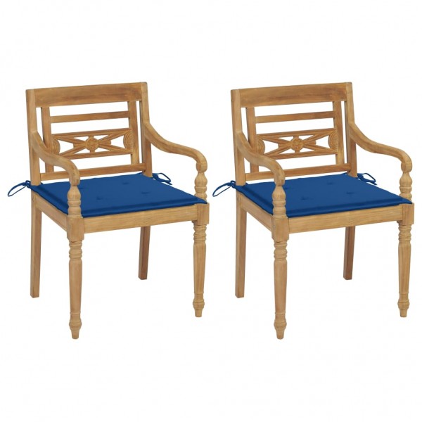 Sillas Batavia 2 uds teca maciza con cojines azul