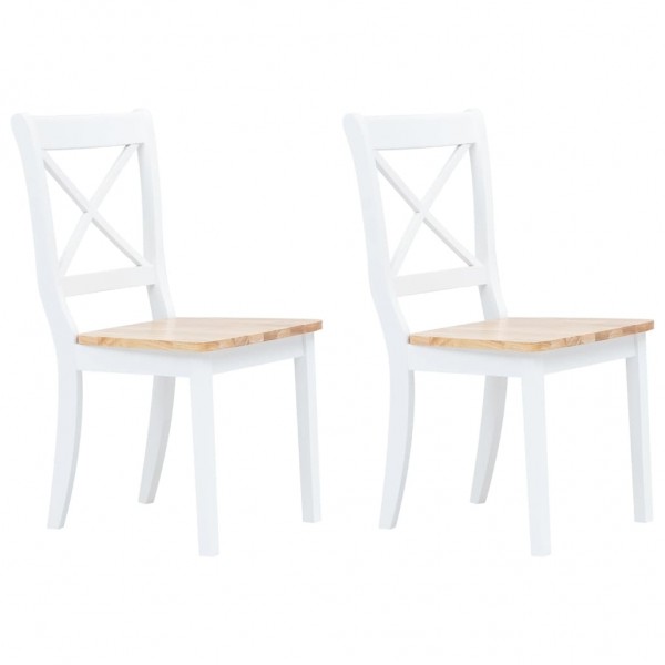 Sillas comedor 2 uds madera maciza caucho blanco y madera claro