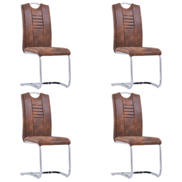Sillas comedor voladizas 4 uds piel de ante artificial marrón