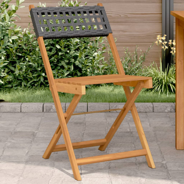 Sillas de bistró 2 uds madera maciza de acacia ratán PE negro