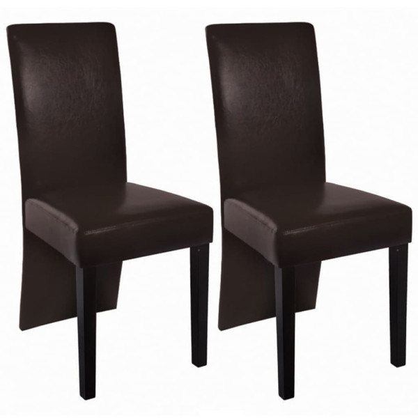 Sillas de comedor 2 unidades cuero sintético marrón oscuro