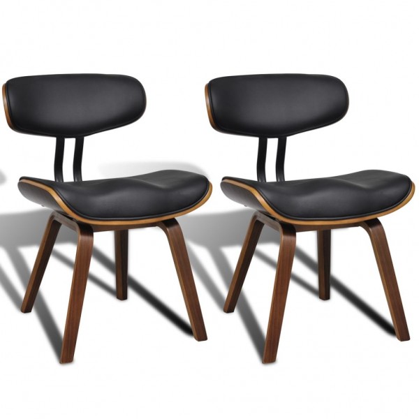 Sillas de comedor 2 unidades madera curvada y cuero sintético