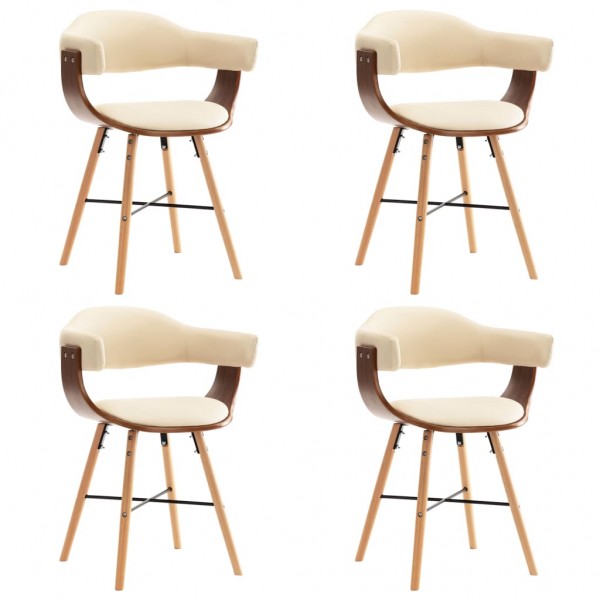 Sillas de comedor 4 uds cuero sintético y madera curvada crema