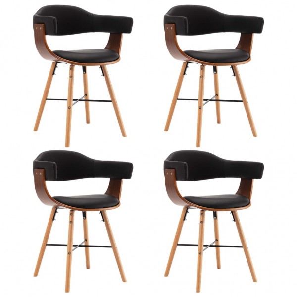 Sillas de comedor 4 uds cuero sintético y madera curvada negro