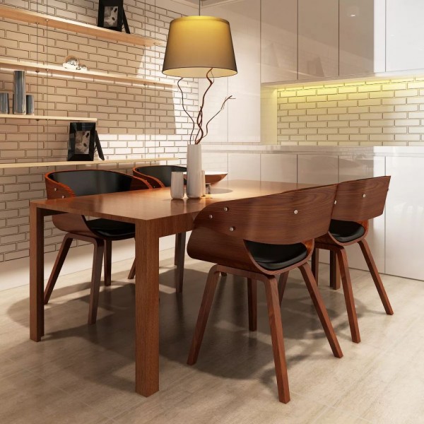 Sillas de comedor 4 uds madera curvada piel sintética marrón