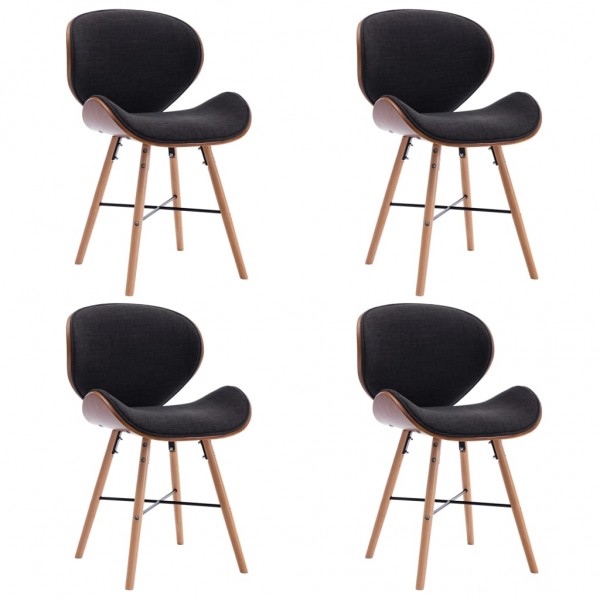Sillas de comedor 4 uds tela gris oscura y madera curvada