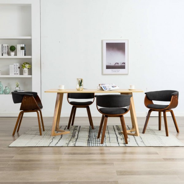Sillas de comedor 4 unidades de madera curvada y tela gris