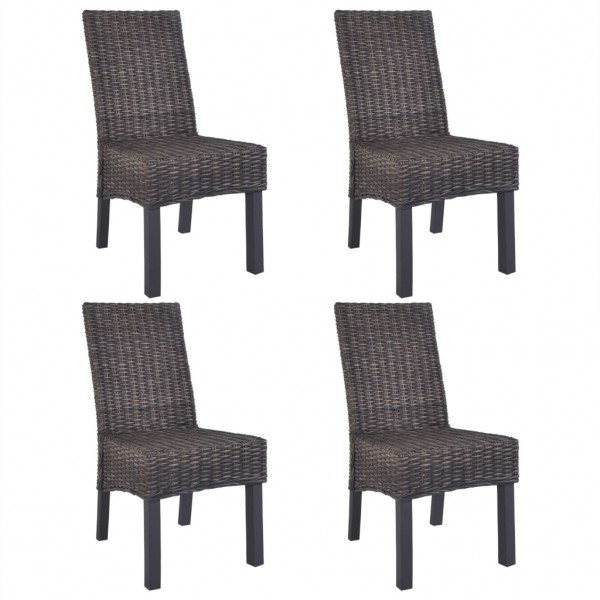 Sillas de comedor 4 unidades ratán Kubu y madera mango marrón