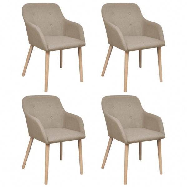 Sillas de comedor 4 unidades tela beige y madera maciza roble