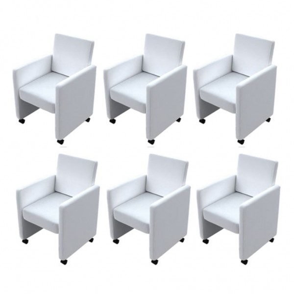 Sillas de comedor 6 uds cuero sintético blanco