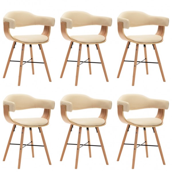 Sillas de comedor 6 uds cuero sintético y madera curvada crema