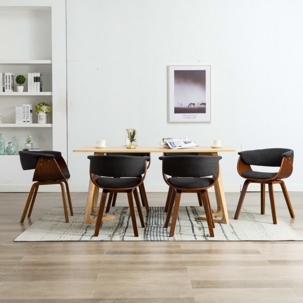 Sillas de comedor 6 uds madera curvada gris y tela