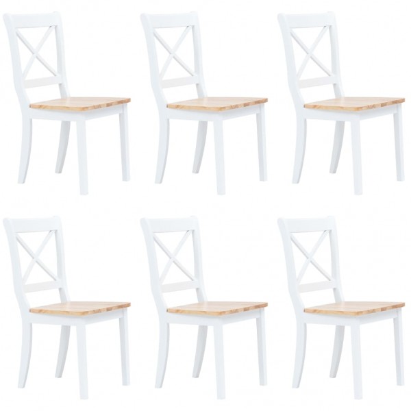Sillas de comedor 6 uds madera maciza de caucho blanco y madera