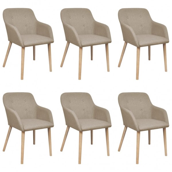 Sillas de comedor 6 uds tela beige y madera maciza de roble