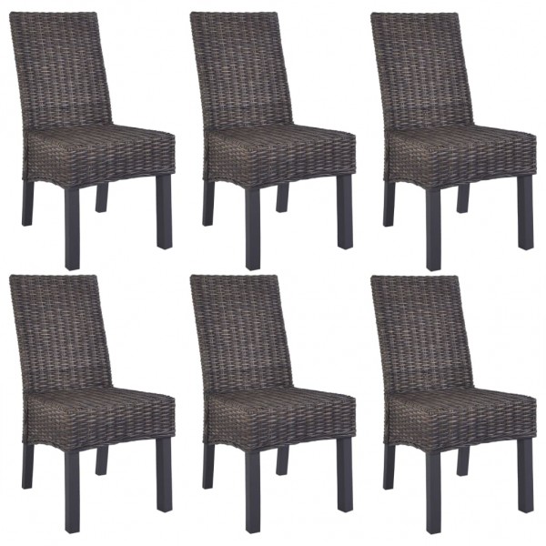 Sillas de comedor 6 unidades ratán Kubu y madera mango marrón