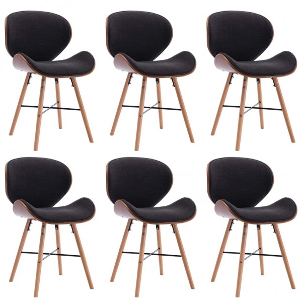 Sillas de comedor 6 unidades tela y madera curvada gris oscuro