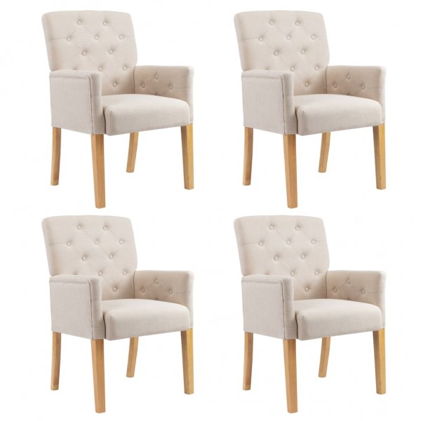 Sillas de comedor con reposabrazos 4 unidades de tela beige