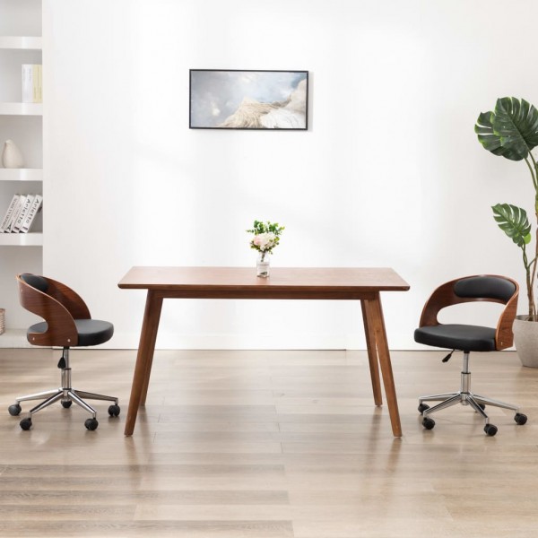 Sillas de comedor giratorias 2 uds madera curvada y cuero negro