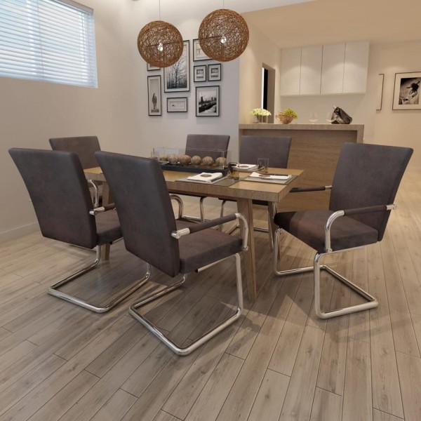 Sillas de comedor voladizas 6 unidades cuero leathaire marrón