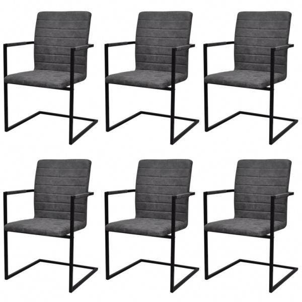 Sillas de comedor voladizas 6 unidades cuero sintético gris