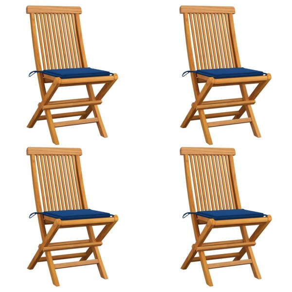 Sillas de jardín 4 uds con cojines azul real madera de teca