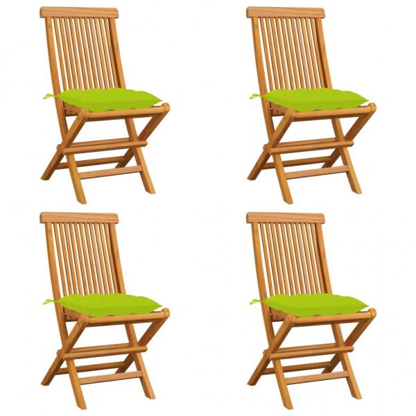 Sillas de jardín 4 uds con cojines verde brillante madera teca