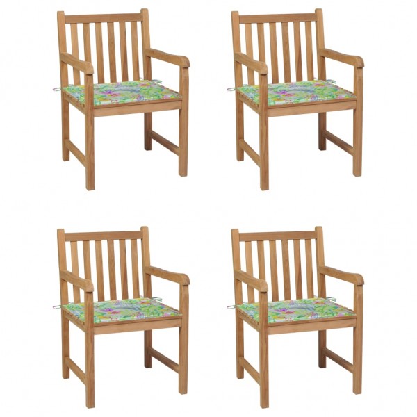 Sillas de jardín 4 uds madera de teca cojines estampado hojas