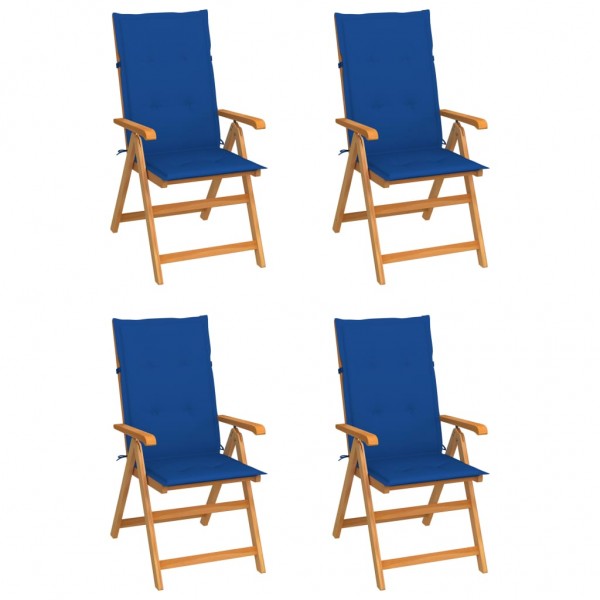 Sillas de jardín 4 uds madera maciza de teca cojines azul klein