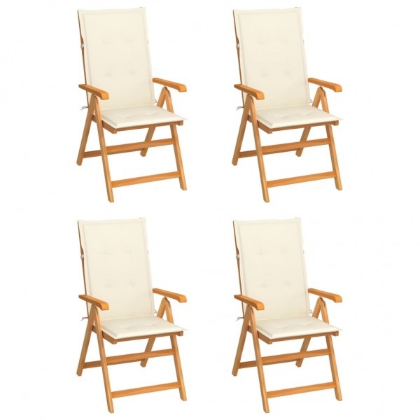 Sillas de jardín 4 uds madera maciza teca cojines color crema
