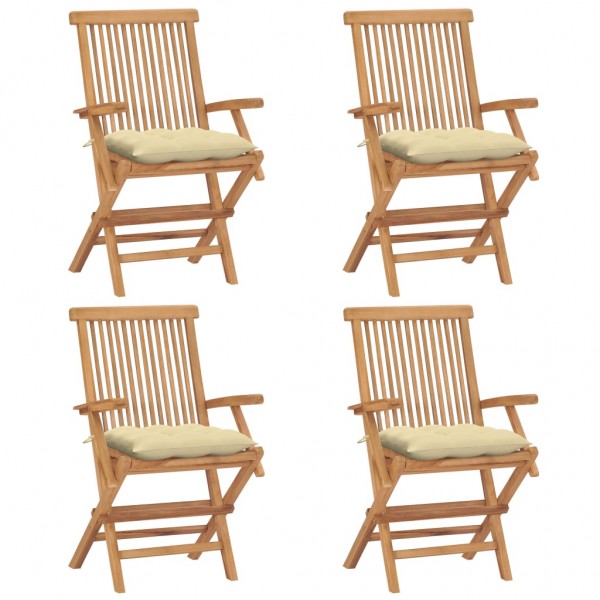 Sillas de jardín 4 uds madera teca con cojines crema blanco