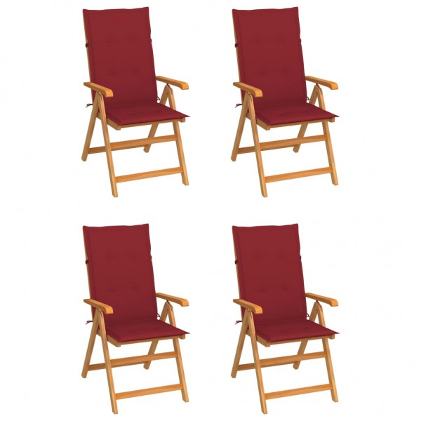 Sillas de jardín 4 unidades madera de teca cojines rojo tinto