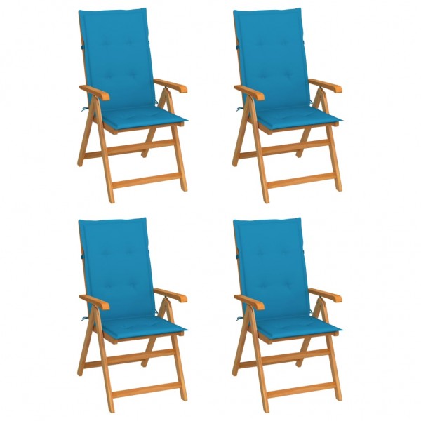 Sillas de jardín 4 unidades madera maciza de teca cojines azul