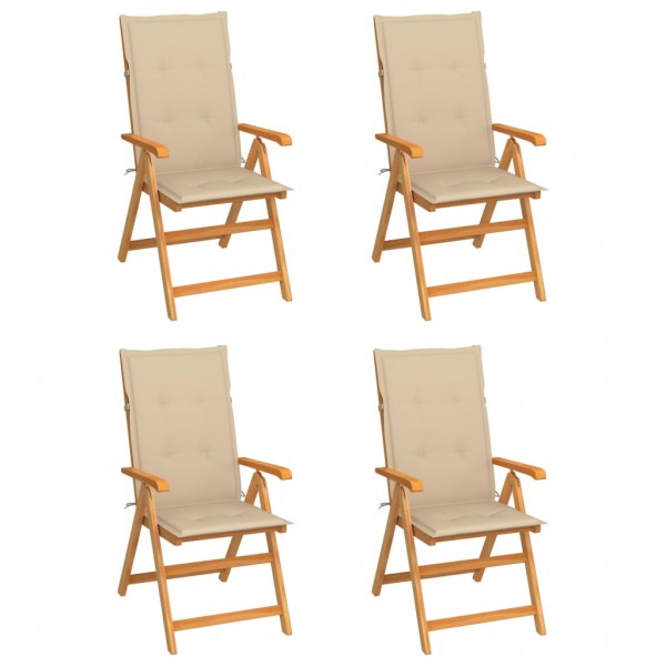 Sillas de jardín 4 unidades madera maciza de teca cojines beige