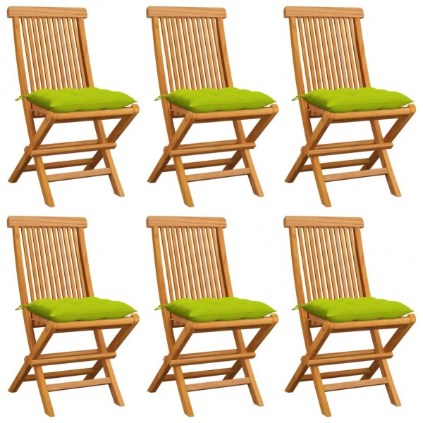 Sillas de jardín 6 uds cojines verde brillante madera de teca