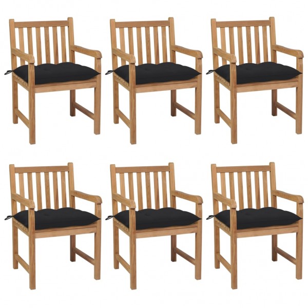 Sillas de jardín 6 uds madera maciza de teca cojines negro