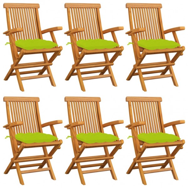 Sillas de jardín 6 uds madera teca con cojines verde brillante