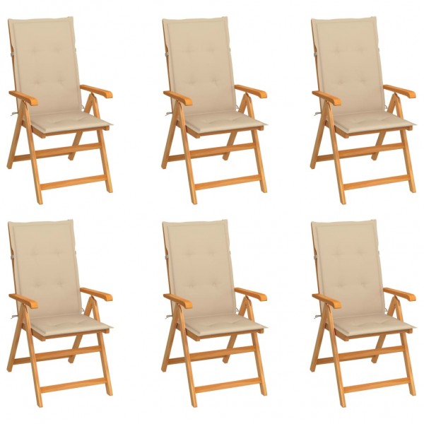 Sillas de jardín 6 unidades madera maciza de teca cojines beige
