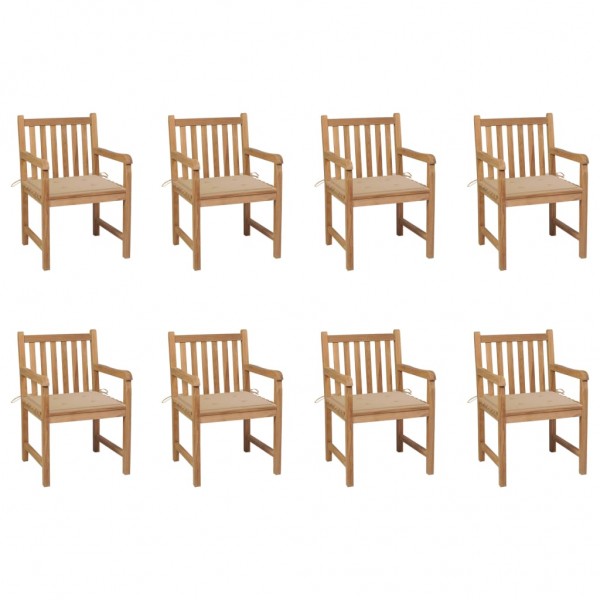 Sillas de jardín 8 uds madera maciza de teca cojines beige