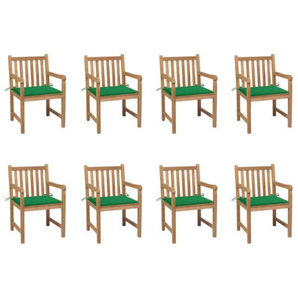 Sillas de jardín 8 uds madera maciza de teca cojines verde